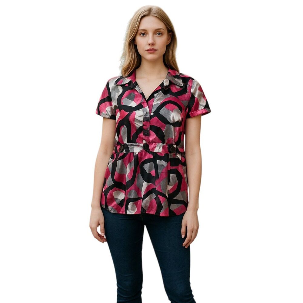 Serenade New York XL Pink Black Geometric Tunic Top